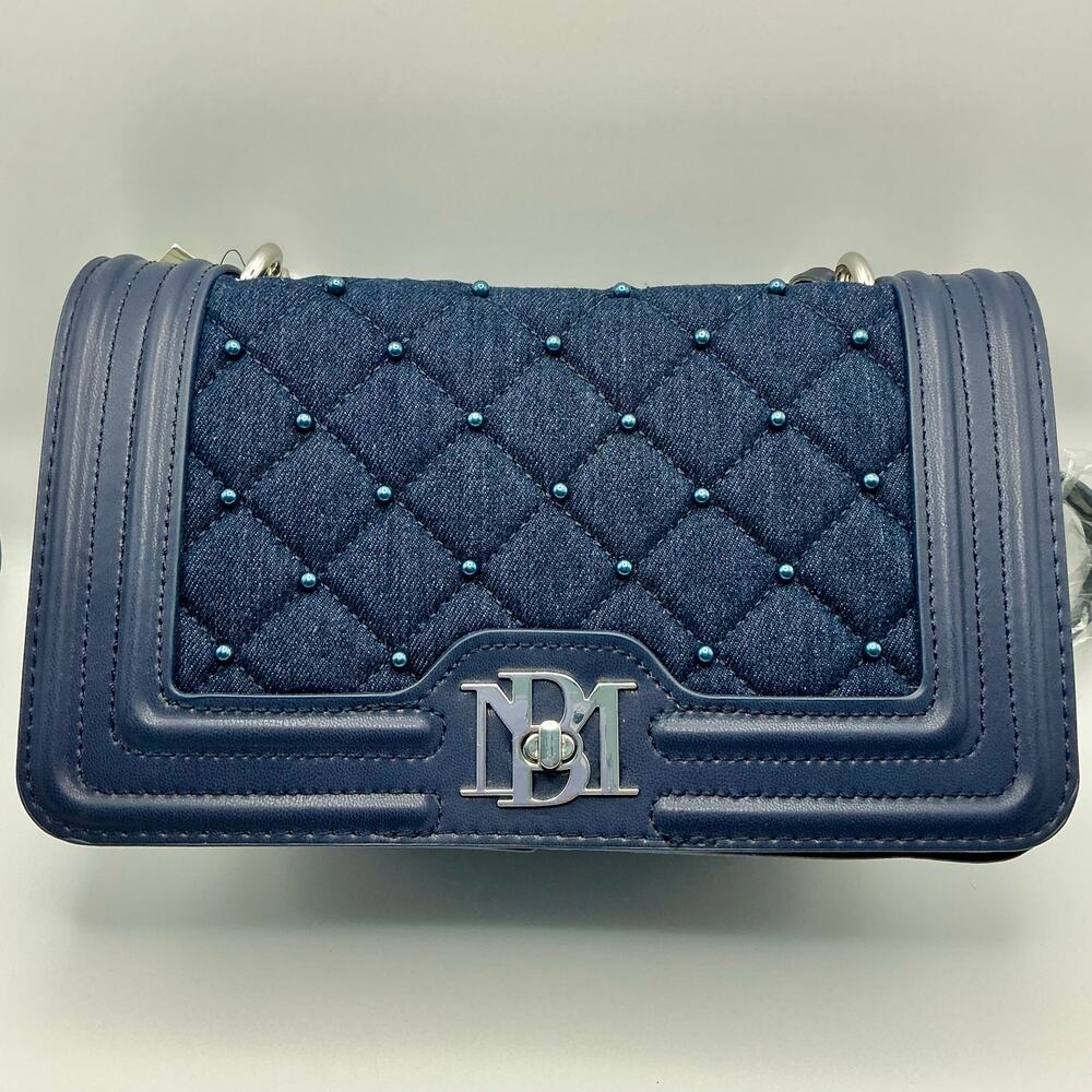 Badgley Mischka Navy Quilted Crossbody with Teal Stud Accents